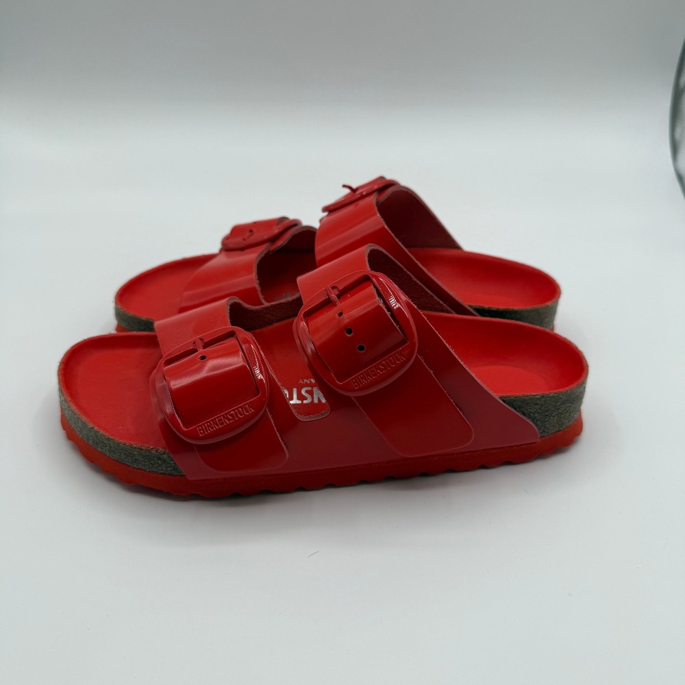 Birkenstock Arizona Big Buckle Sandals Womens 35 High Shine Tomato Red Slides - Picture 6 of 9